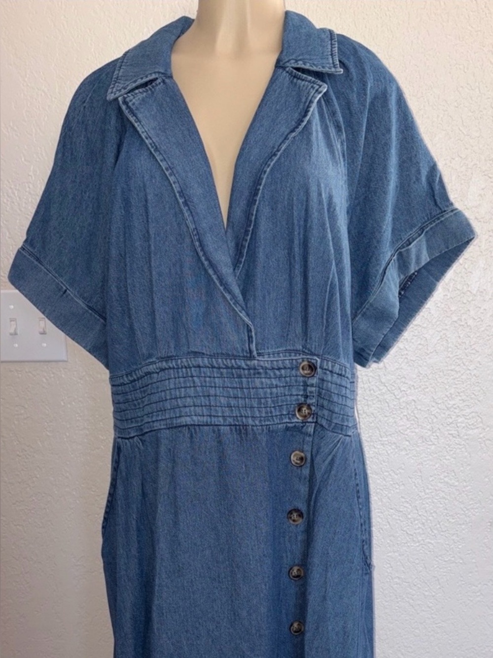 #F322- NWT Fate Curve Women's Denim Button-Down Midi Dress with Back Cut-out- 2X